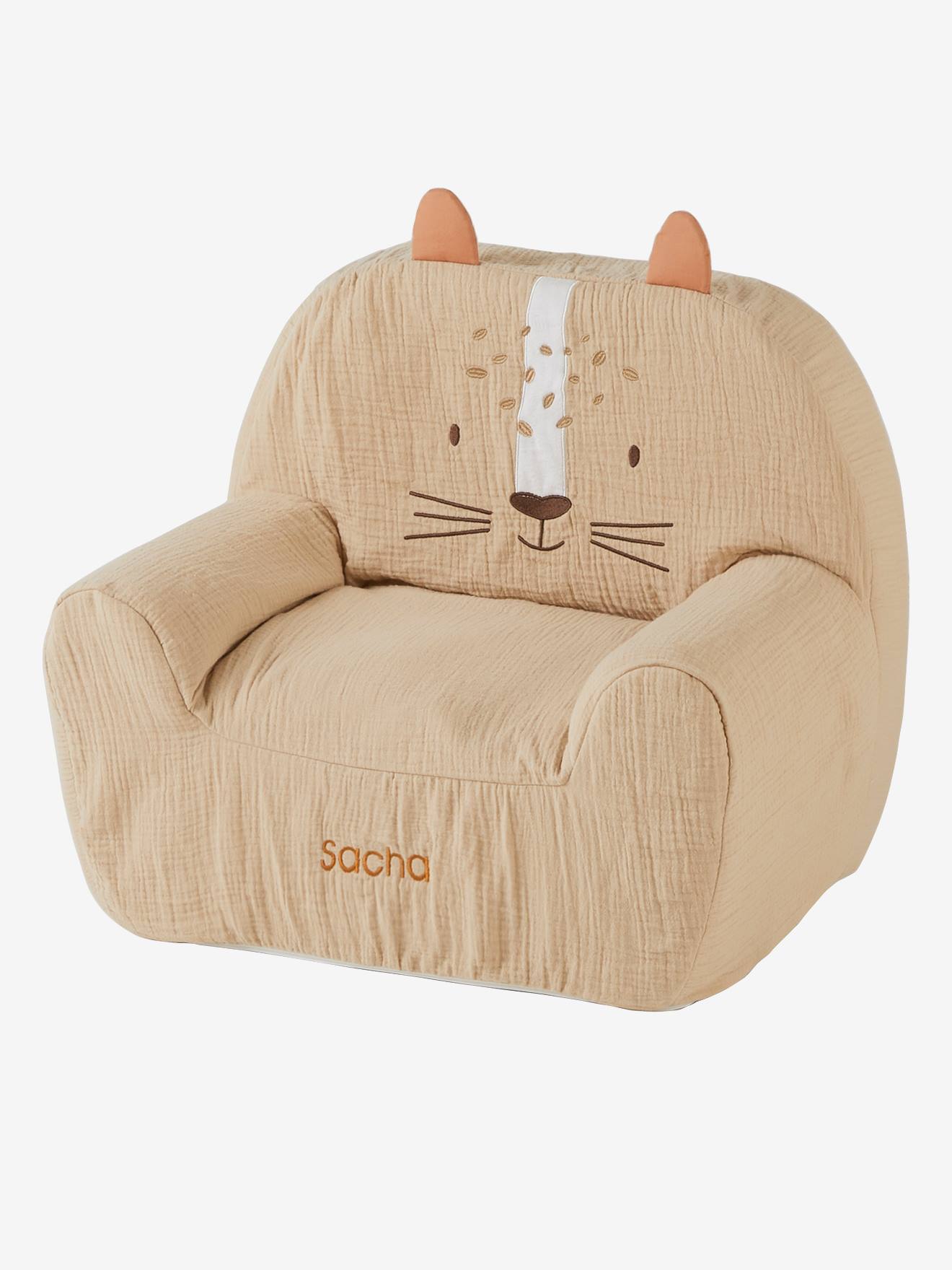 Fauteuil mousse en gaze de coton Tigre beige poudré