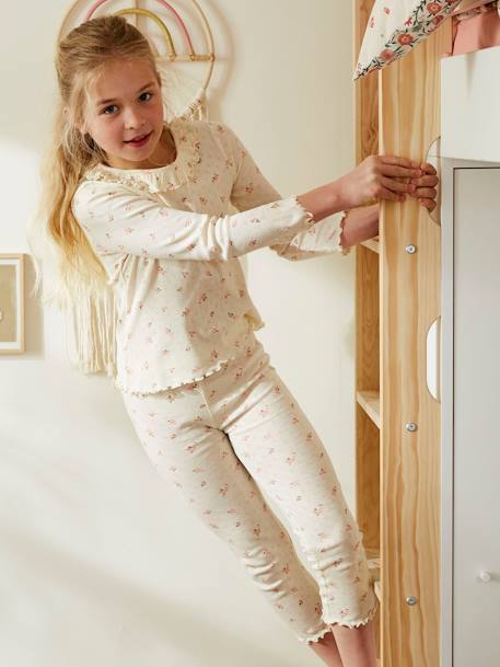Fille-Pyjama, surpyjama-Pyjama fille en maille ajourée avec imprimé fleuri