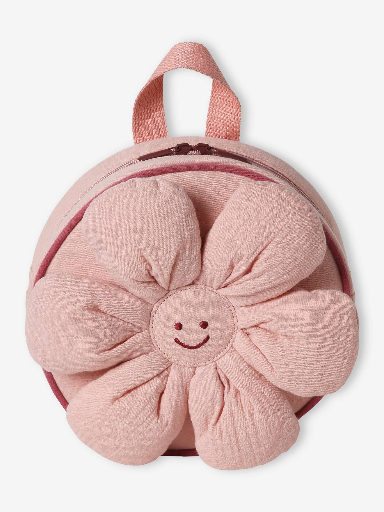 Sac à dos maternelle fleur fille en gaze de coton vieux rose