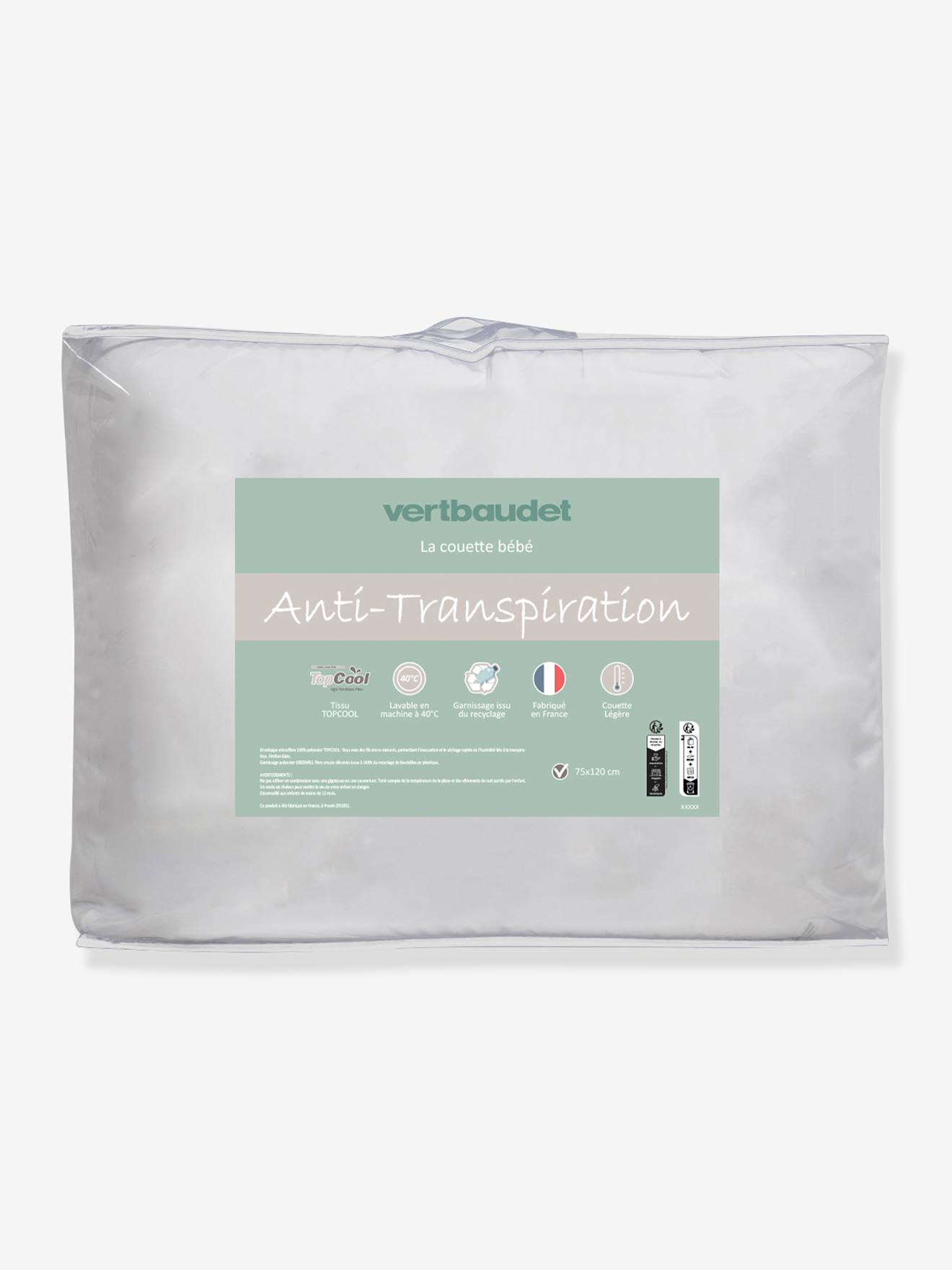 Vertbaudet - Couette bébé microfibre thermorégulateur TOPCOOL® blanc