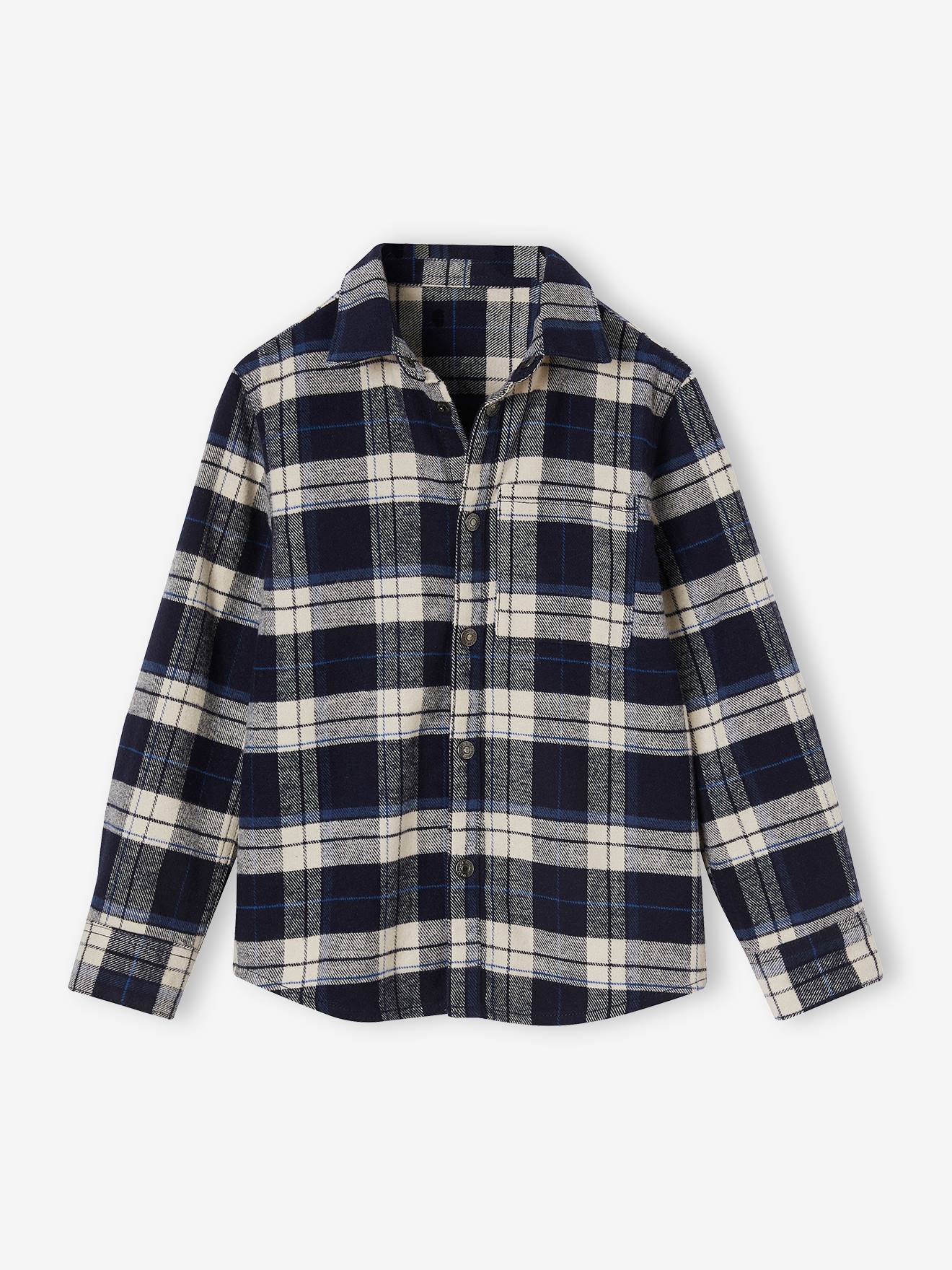 Chemise à carreaux en flanelle garçon bleu nuit