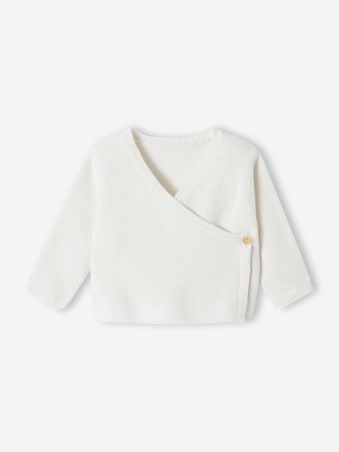 Brassière bébé naissance tricot point mousse coton et laine blanc (Vertbaudet) - Image 1