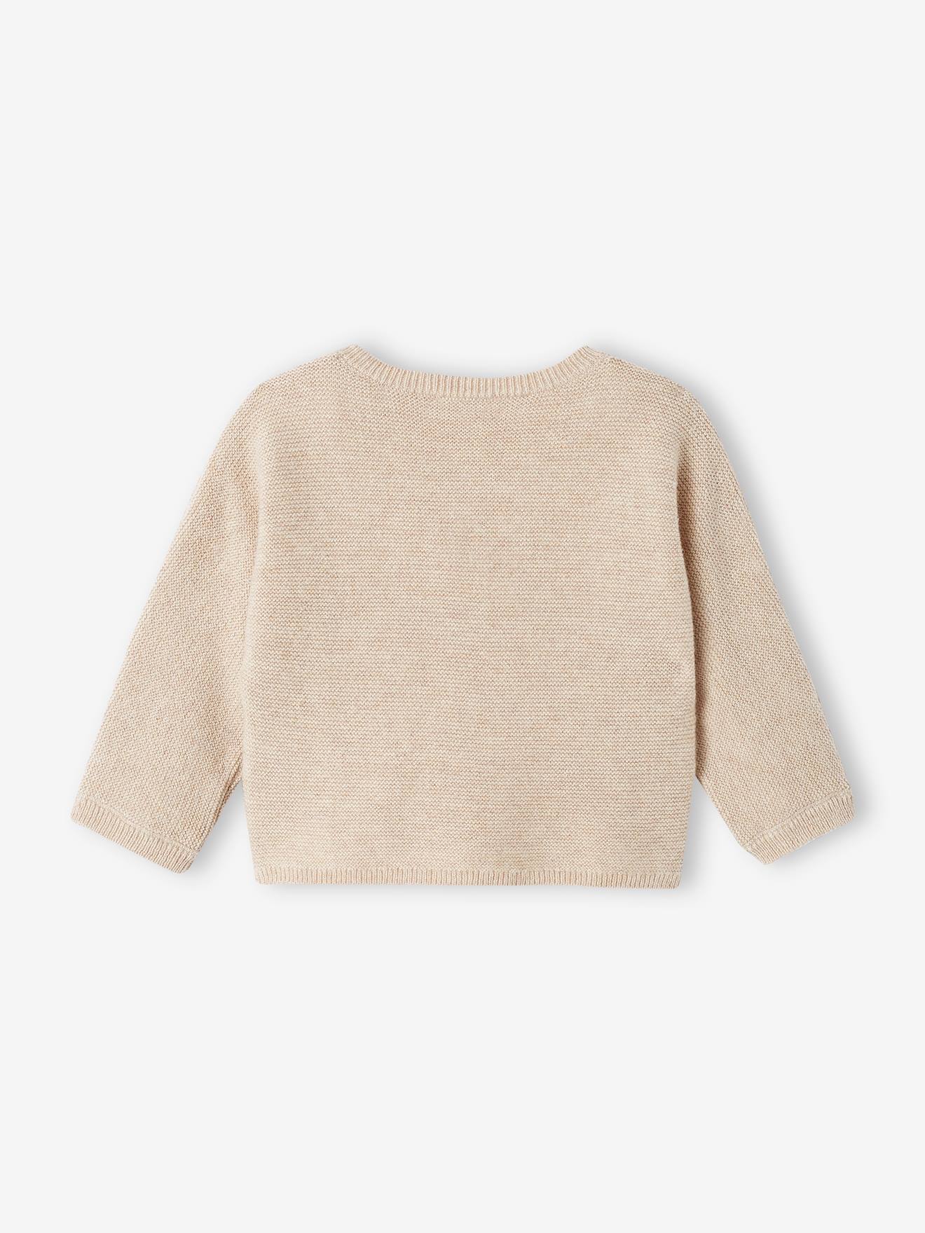 Brassière bébé naissance tricot point mousse coton et laine beige chiné (Vertbaudet) - Image 2