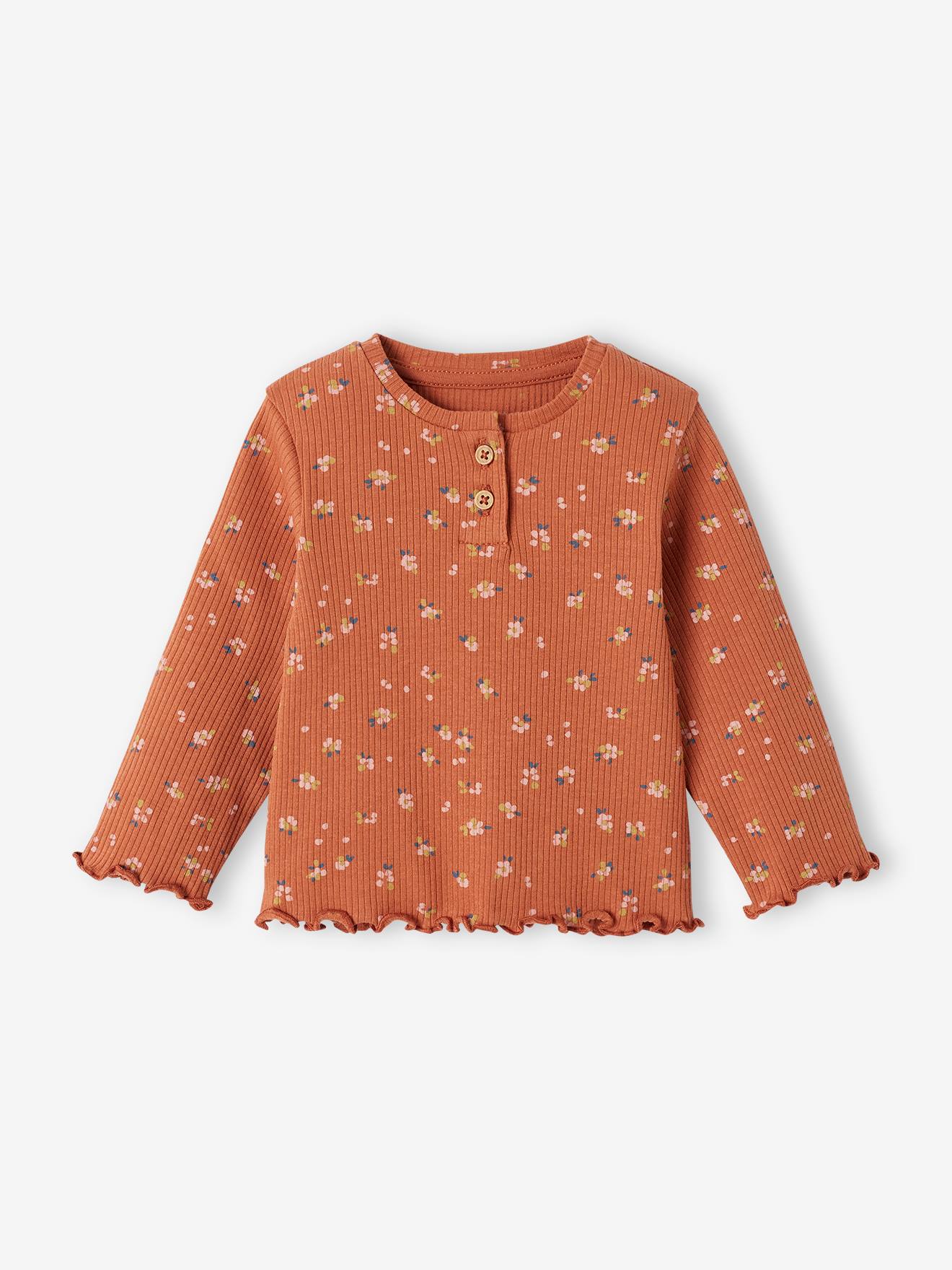 T-shirt en maille côtelée bébé manches longues rouille