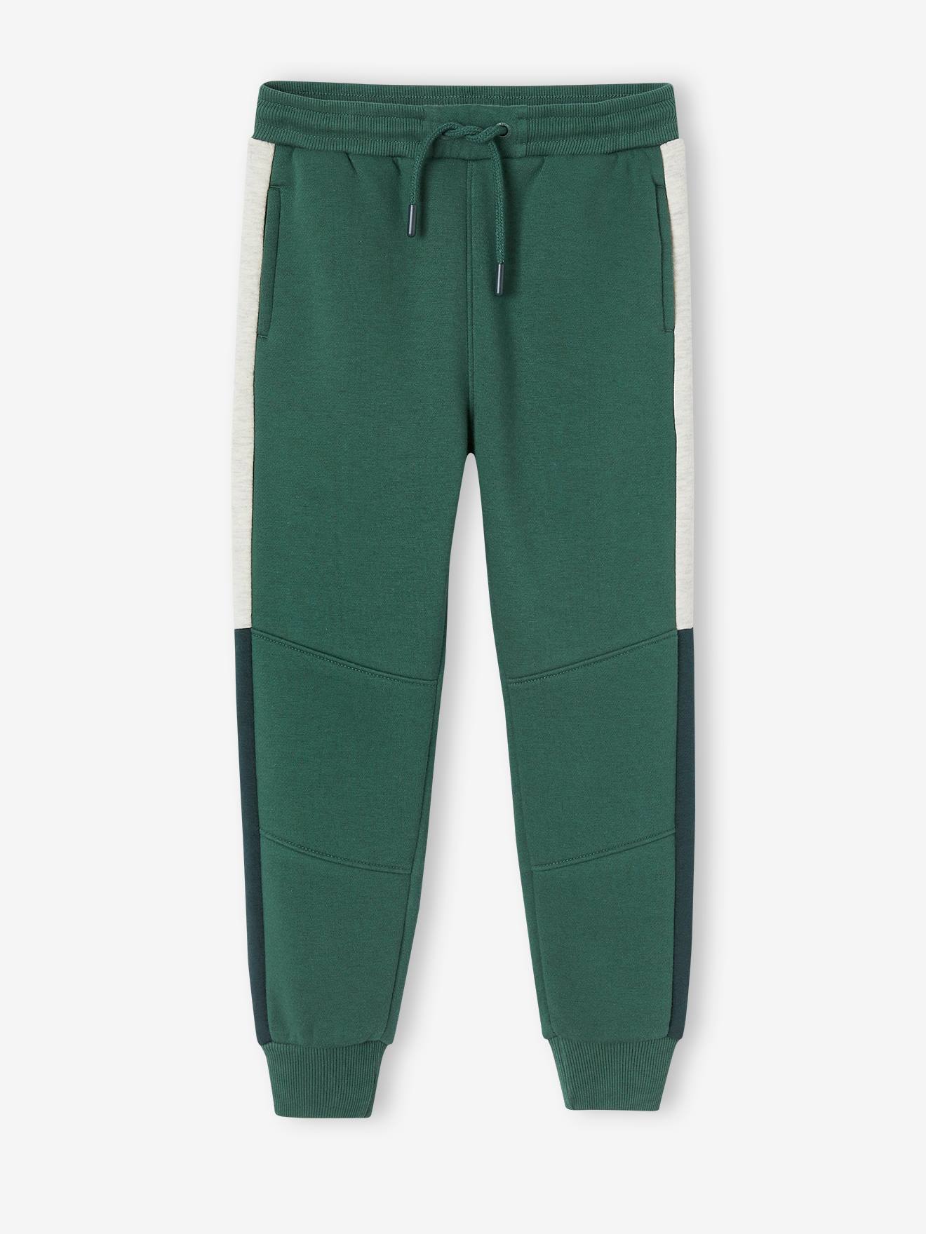 Pantalon jogging bandes côtés garçon. vert sapin