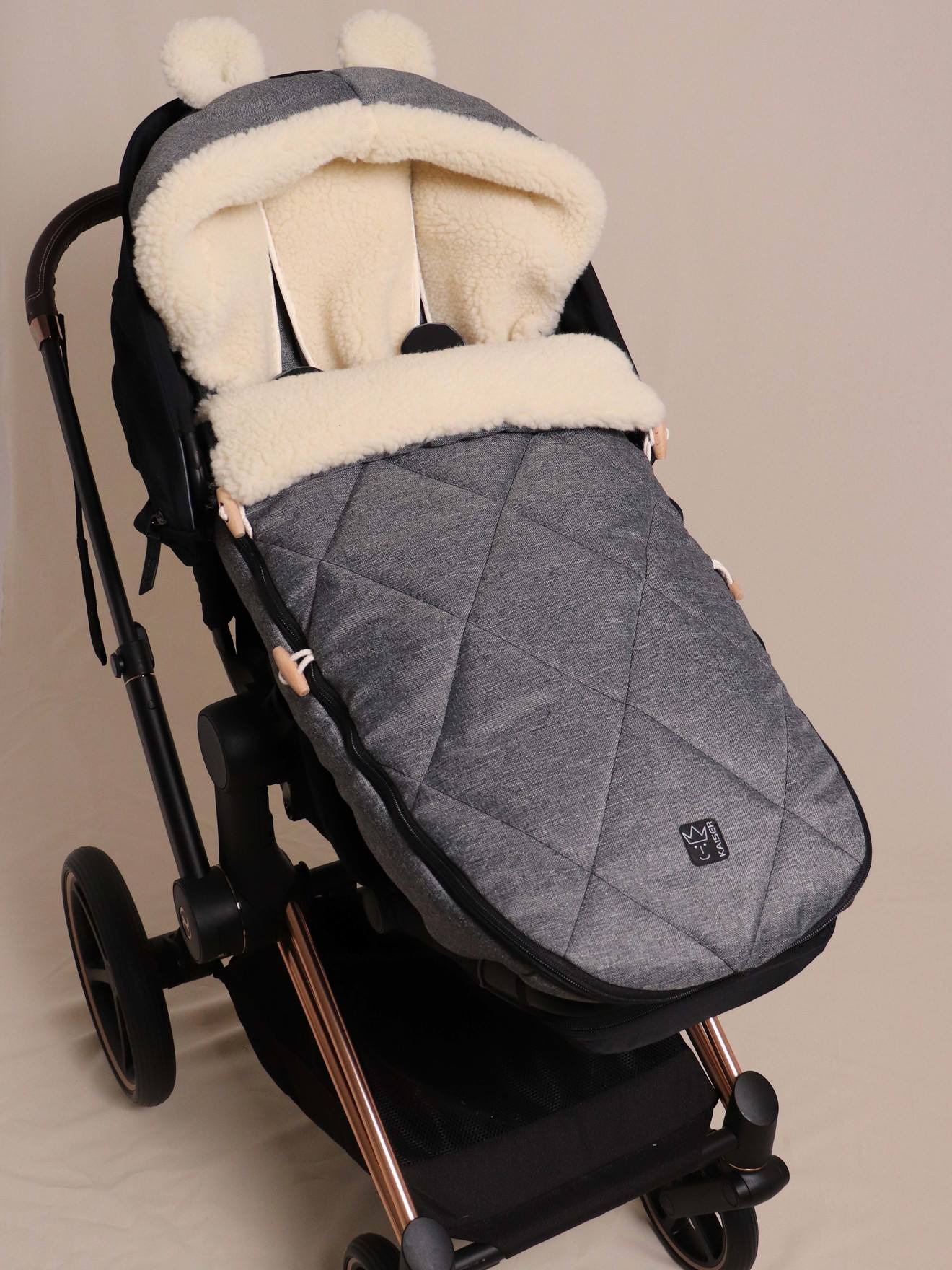 Chancelière poussette XL EARS WOOL gris