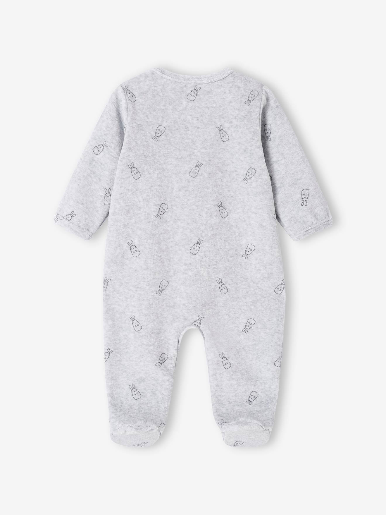 Pyjama bébé mixte en velours lapins gris chiné (Vertbaudet) - Image 1