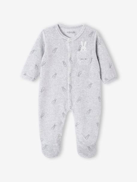 Vertbaudet - Pyjama bébé mixte en velours lapins gris chiné