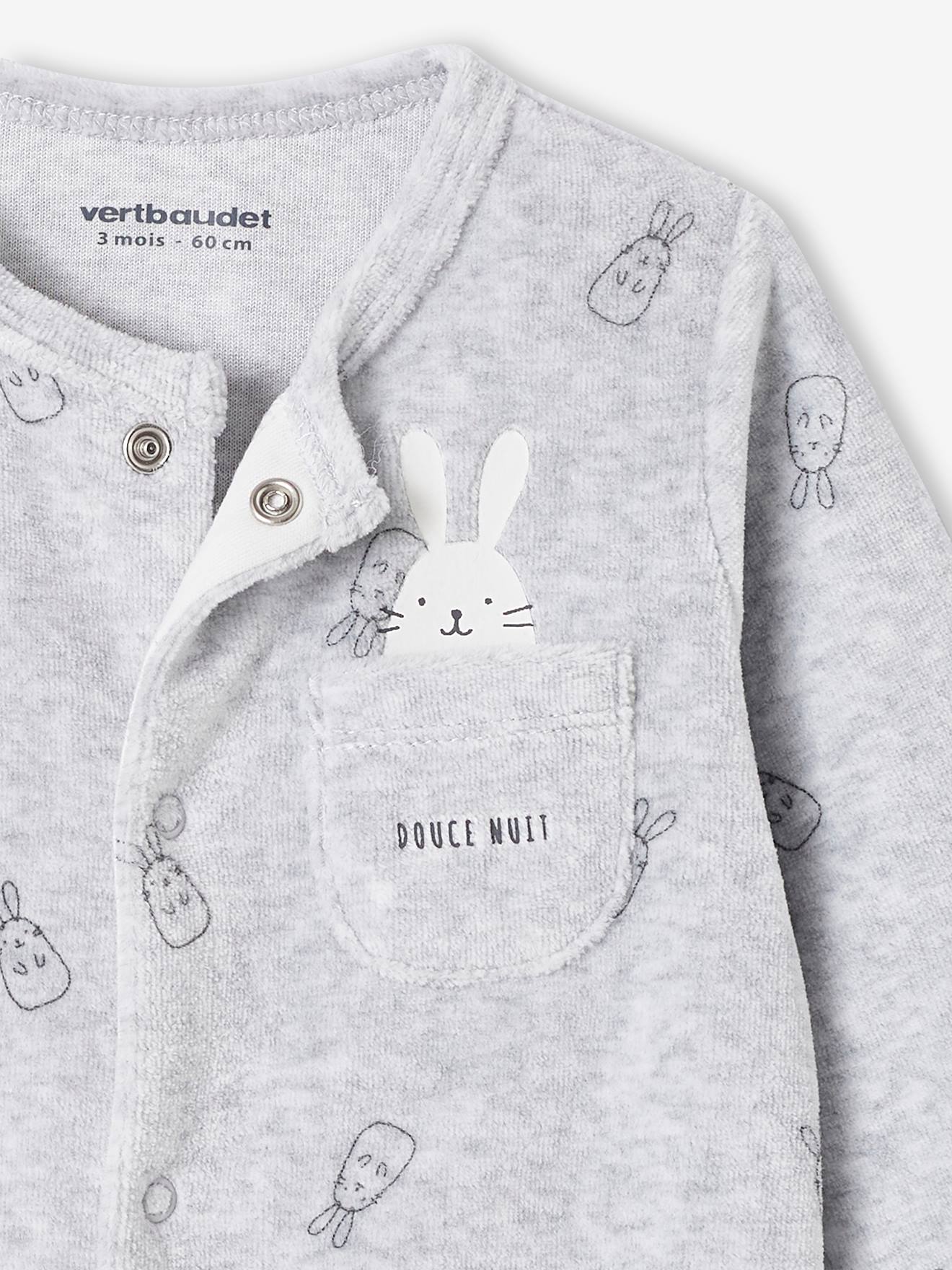 Pyjama bébé mixte en velours lapins gris chiné (Vertbaudet) - Image 2