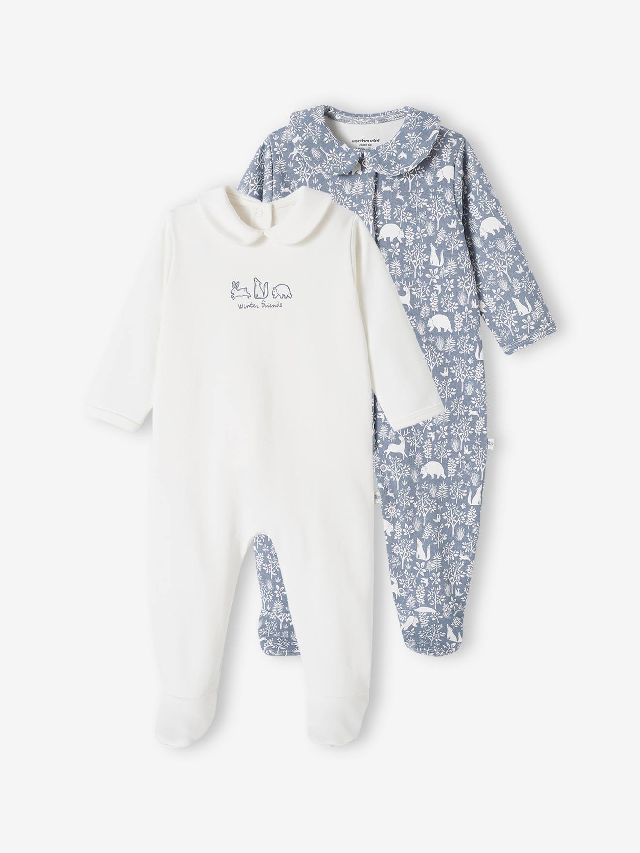 Vertbaudet - Lot de 2 dors-bien animaux bébé fille en coton bio bleu jean