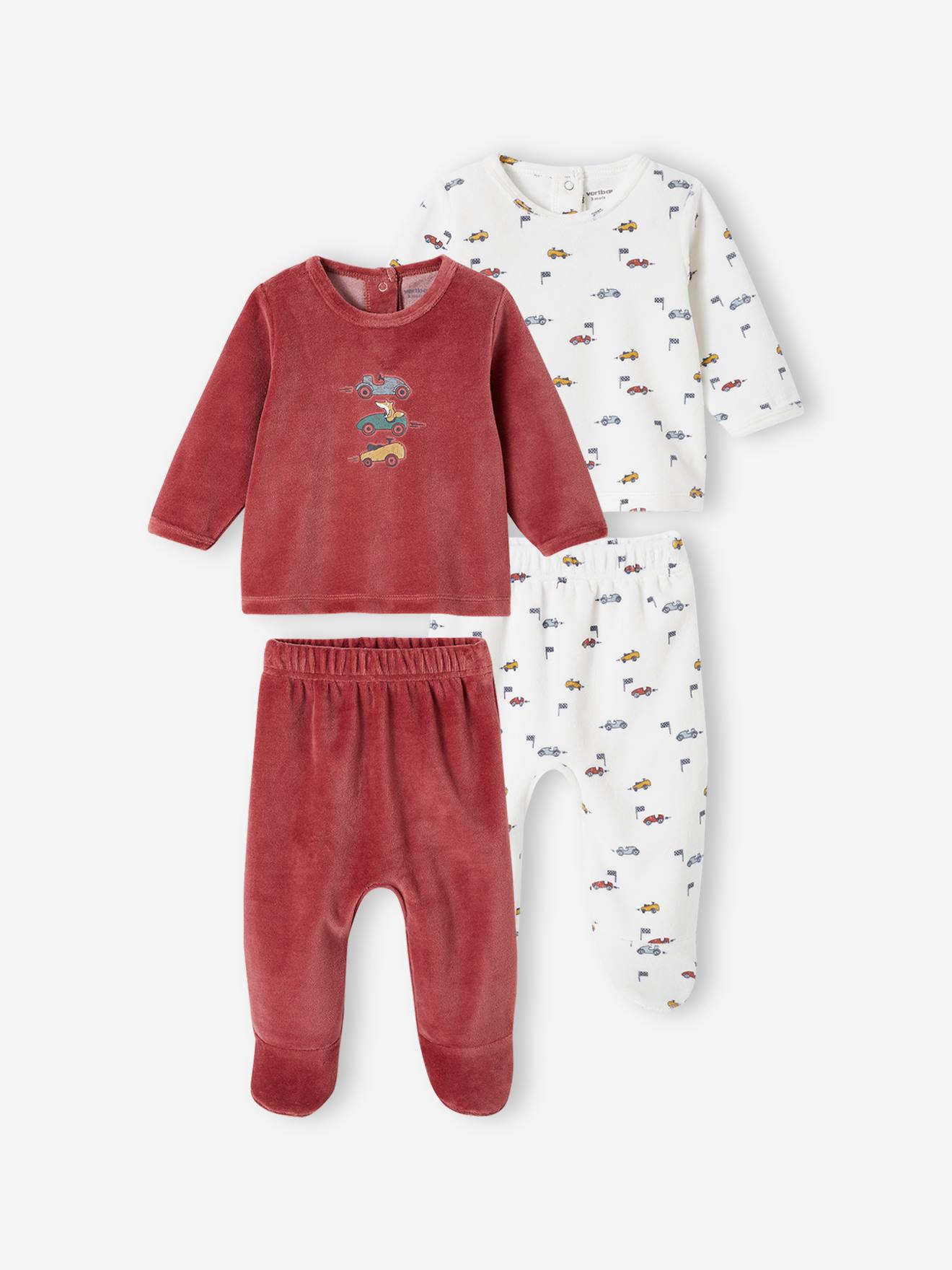 Lot de 2 pyjamas bolides bébé en velours terracotta