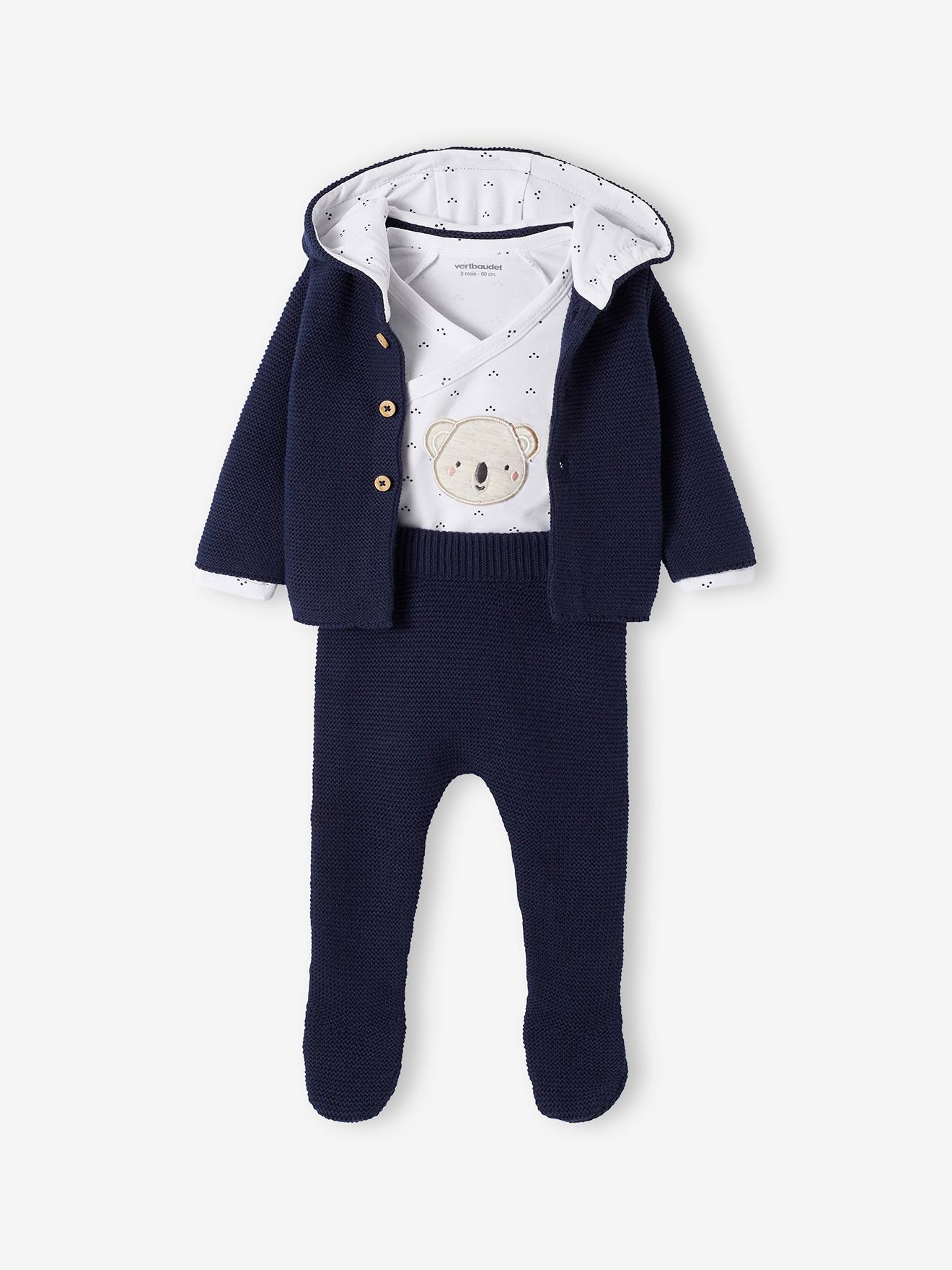 Ensemble naissance 3 pièces en point mousse marine
