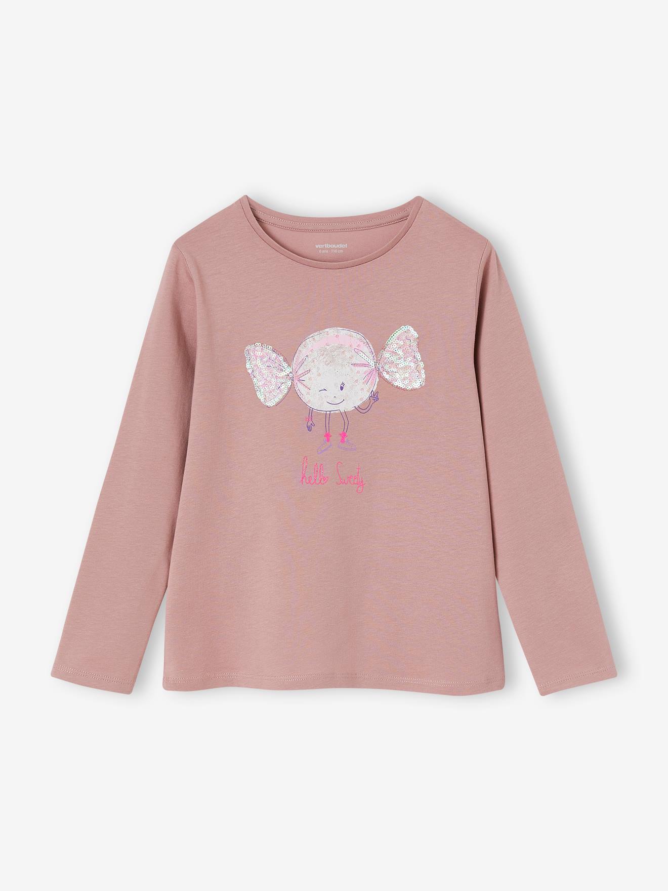 Tee-shirt fantaisie à sequins fille mauve