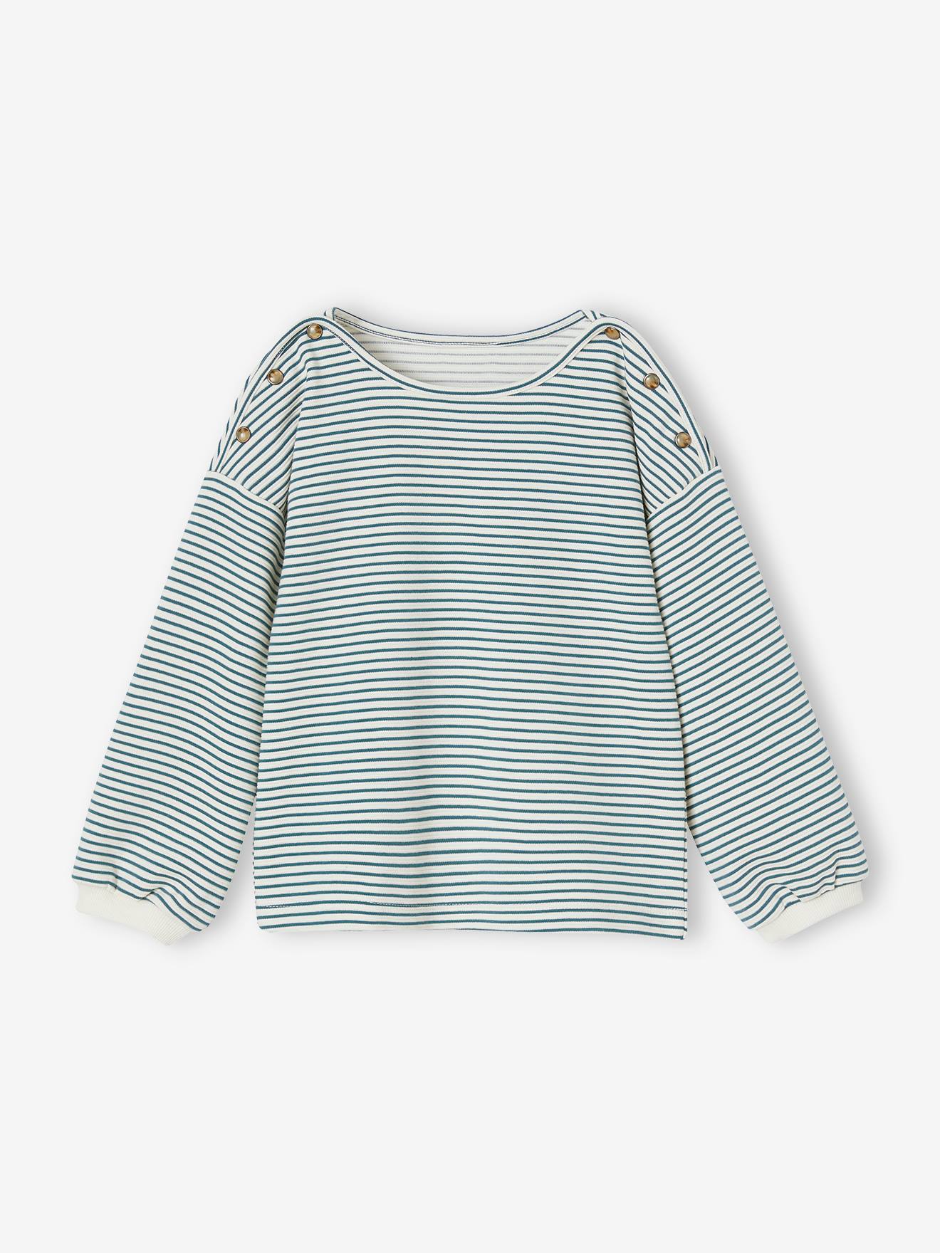T-shirt marinière encolure bateau fille rayé vert