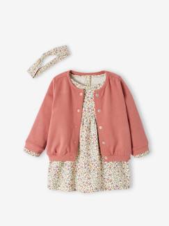 -Ensemble 3 pièce robe + cardigan + bandeau bébé fille