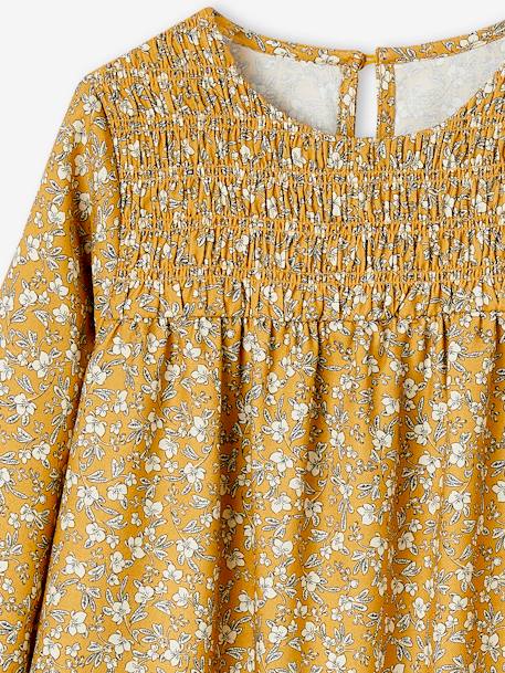 Robe à smocks motifs fleurs fille manches longues marine+moutarde 7 - vertbaudet enfant 