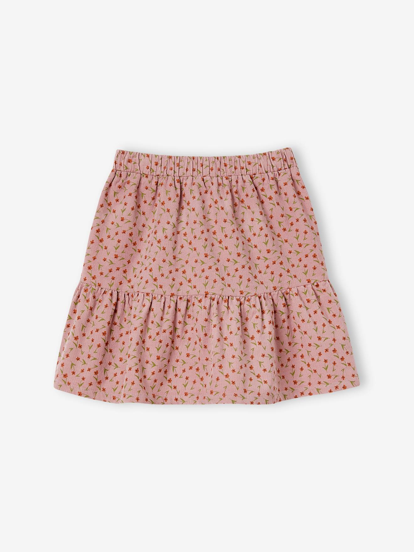 Jupe Longue été Fille Imprimé Floral Avec Volants - Taille élastique, Coupe Bohème, Pour 8 à 12 Ans