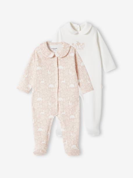 Vertbaudet - Lot de 2 dors-bien "animaux" bébé fille en coton bio rose poudré