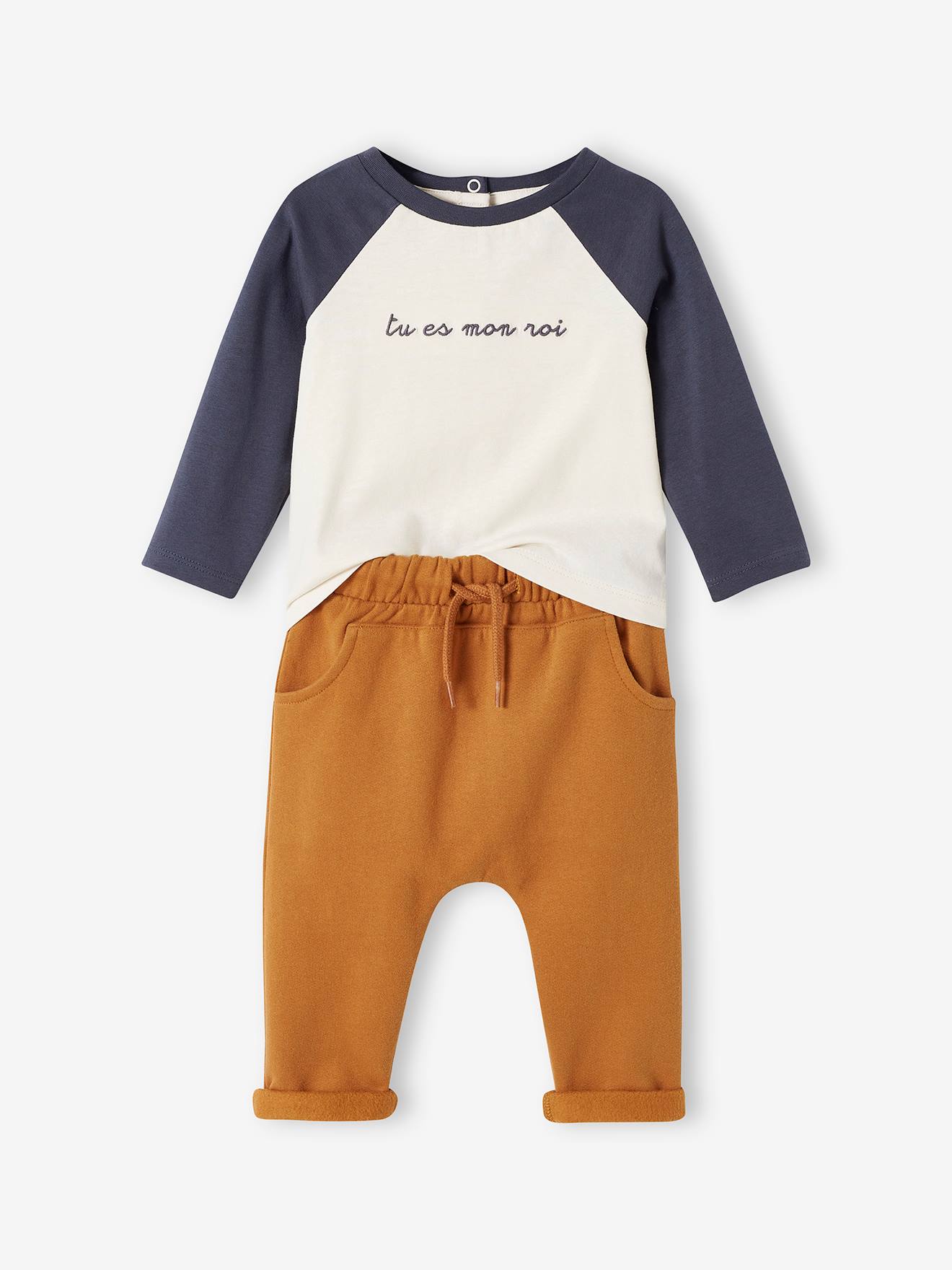 Ensemble bébé : T-shirt à personnaliser + pantalon en molleton caramel