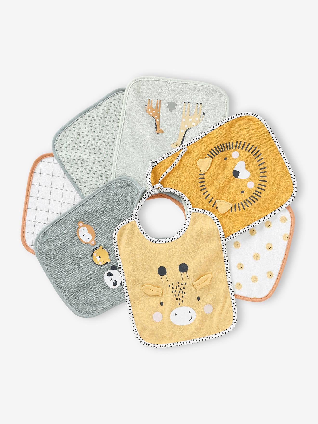 Lot de 7 bavoirs bébé VERTBAUDET vert d'eau