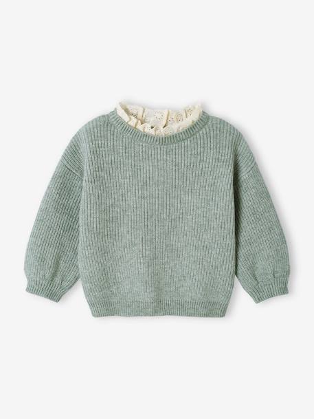 Bébé-Pull bébé fille en côte perlée col en broderie anglaise