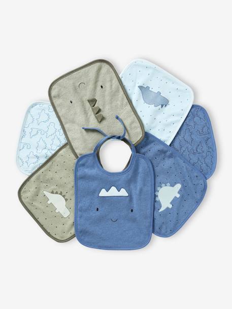 Lot 7 bavoirs bleu ciel+imprimé jungle+vert d'eau 1 - vertbaudet enfant 