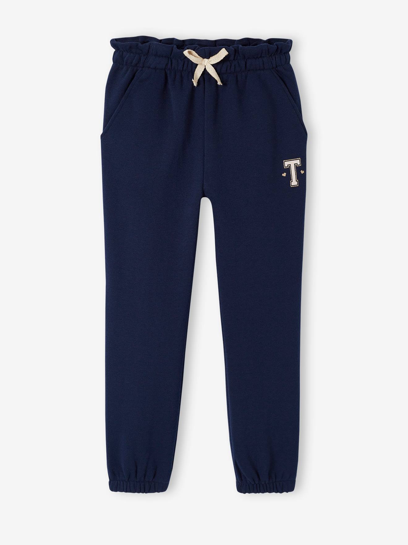 Pantalon jogging en molleton fille ceinture paperbag marine
