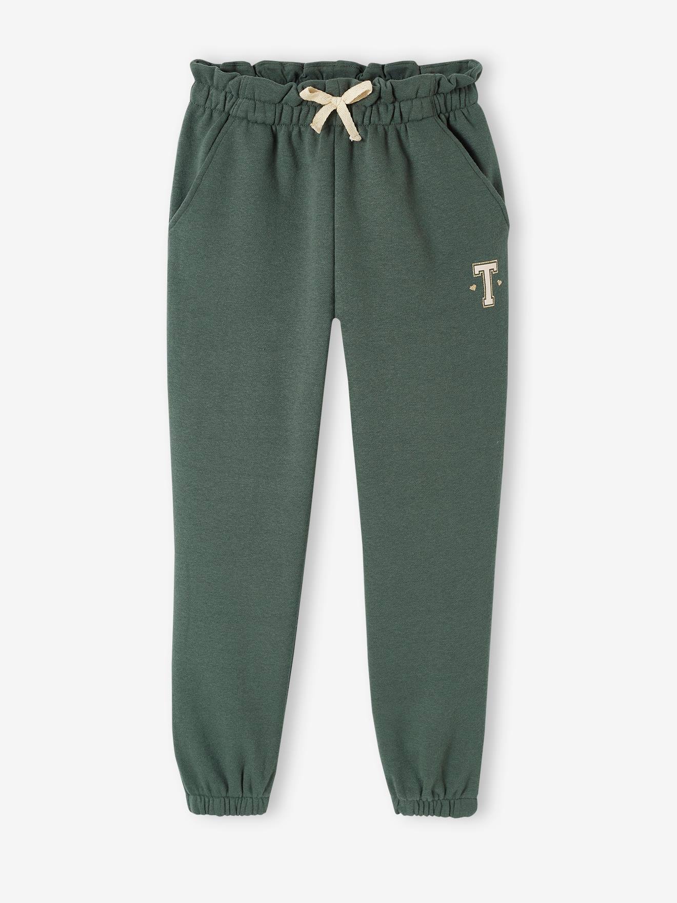 pantalon jogging en molleton fille ceinture paperbag vert