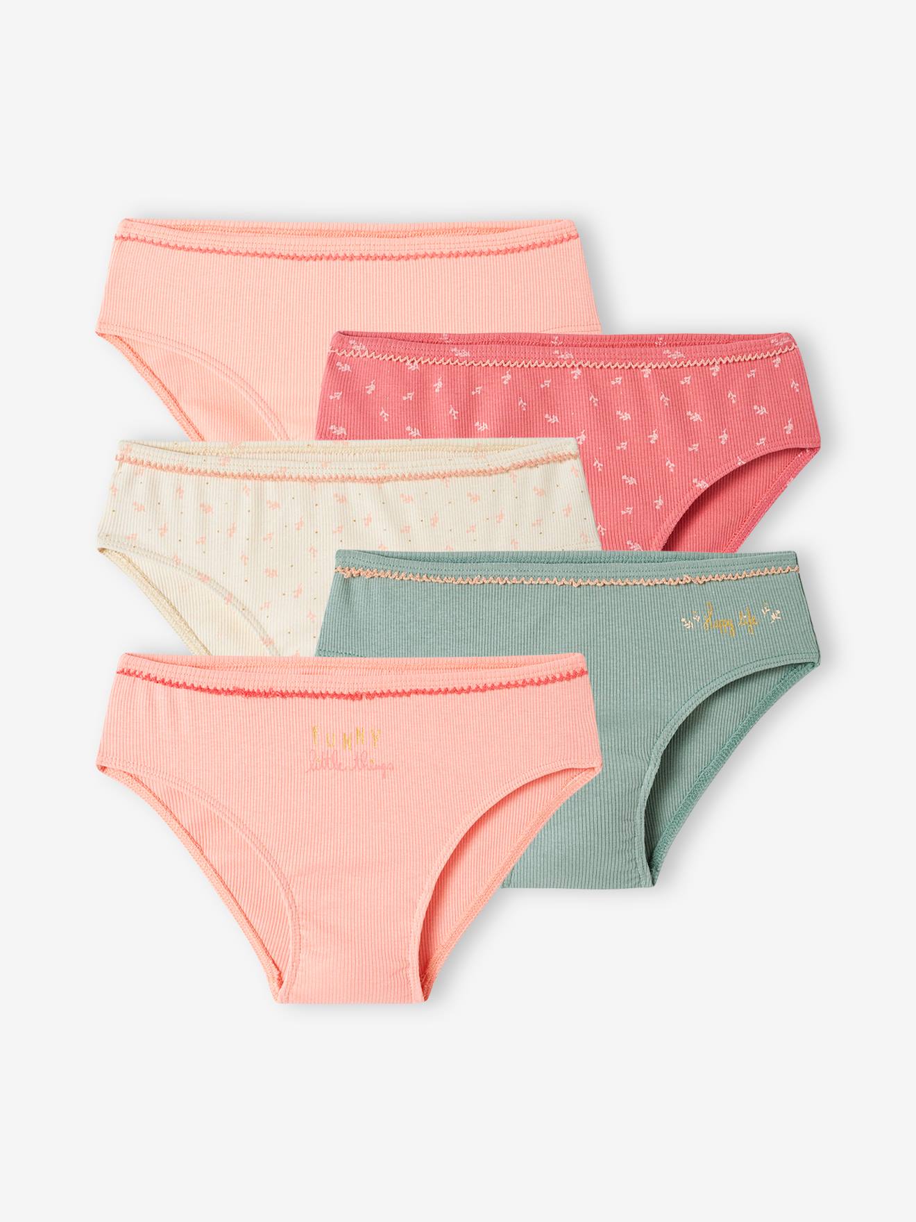 Lot de 5 culottes fantaisie fille en maille côtelée rose nude