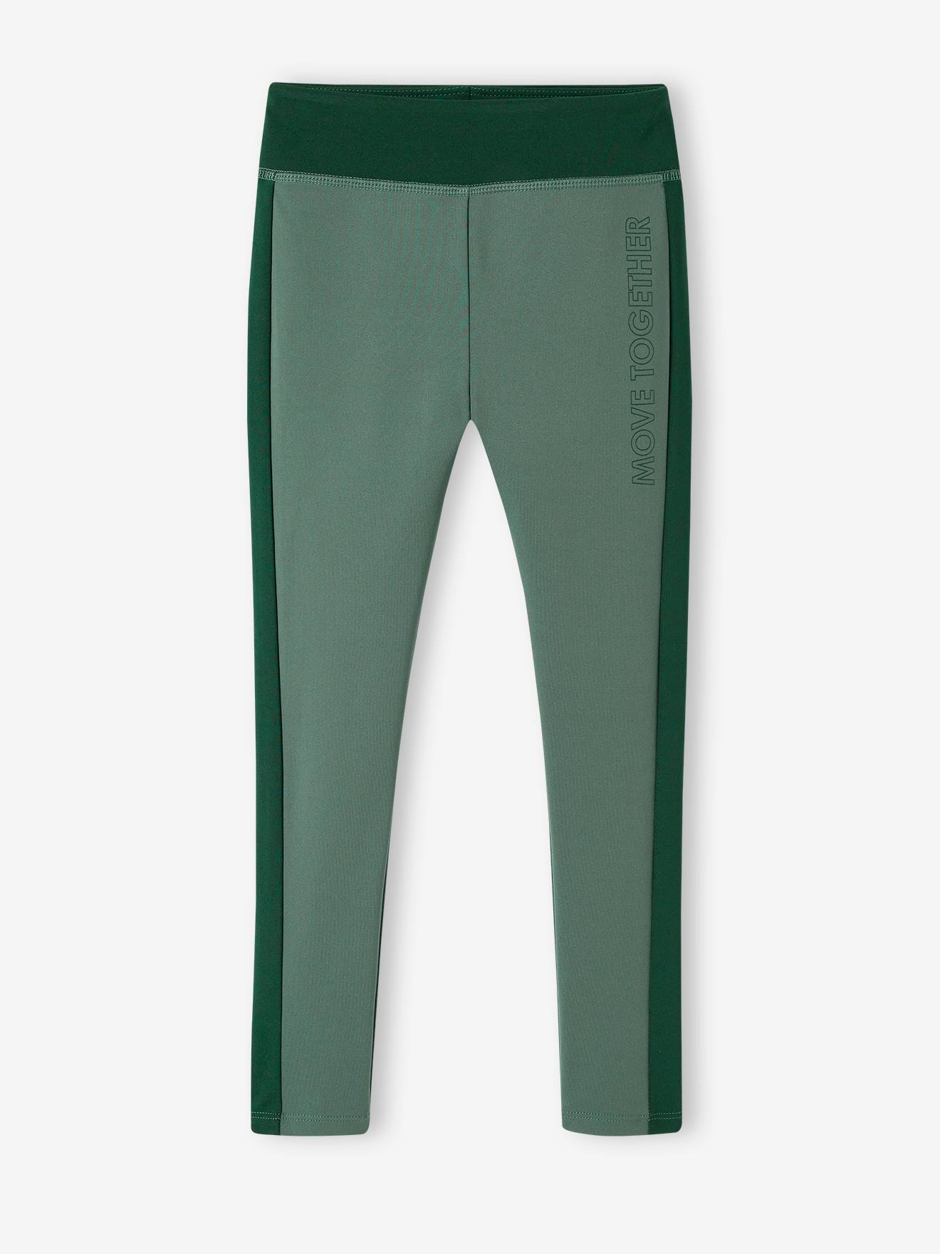 Legging de sport fille bandes côtes vert