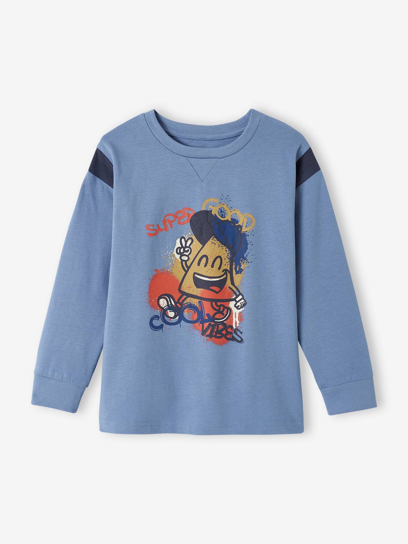 Tee-shirt motif mascotte graffitis garçon bleu chambray