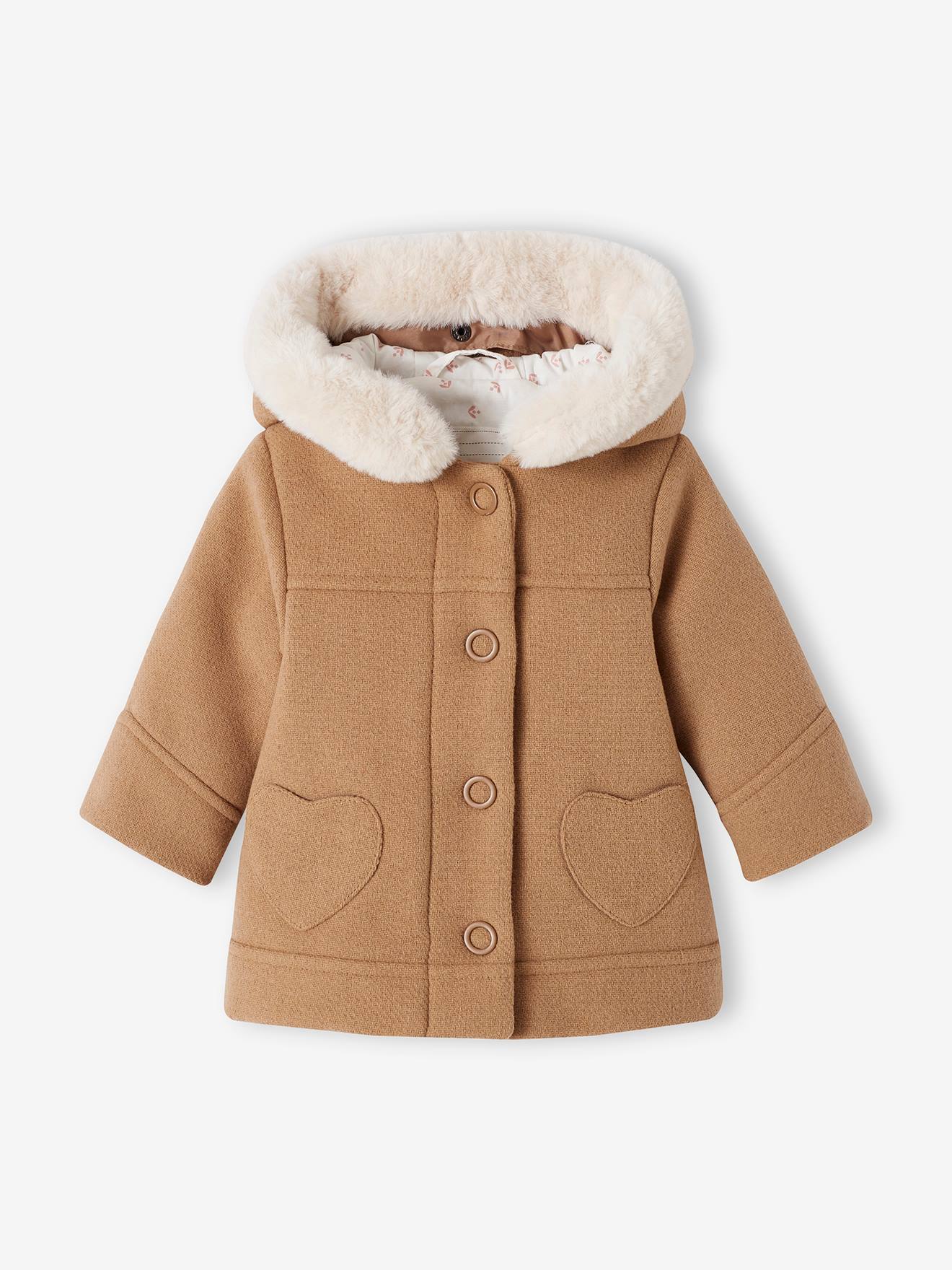 manteau à capuche bébé fille taupe