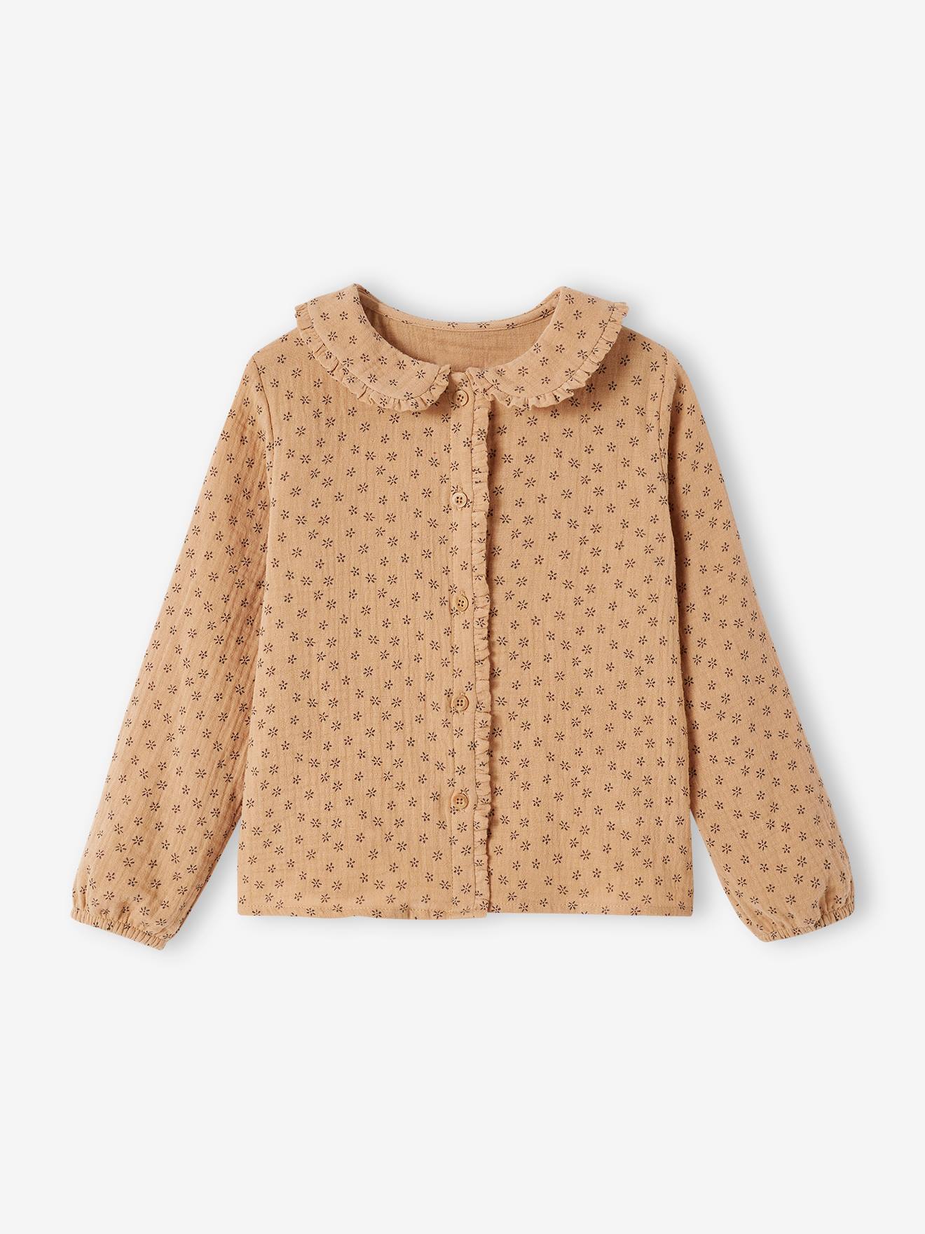 Blouse en gaze de coton personnalisable fille. cappuccino