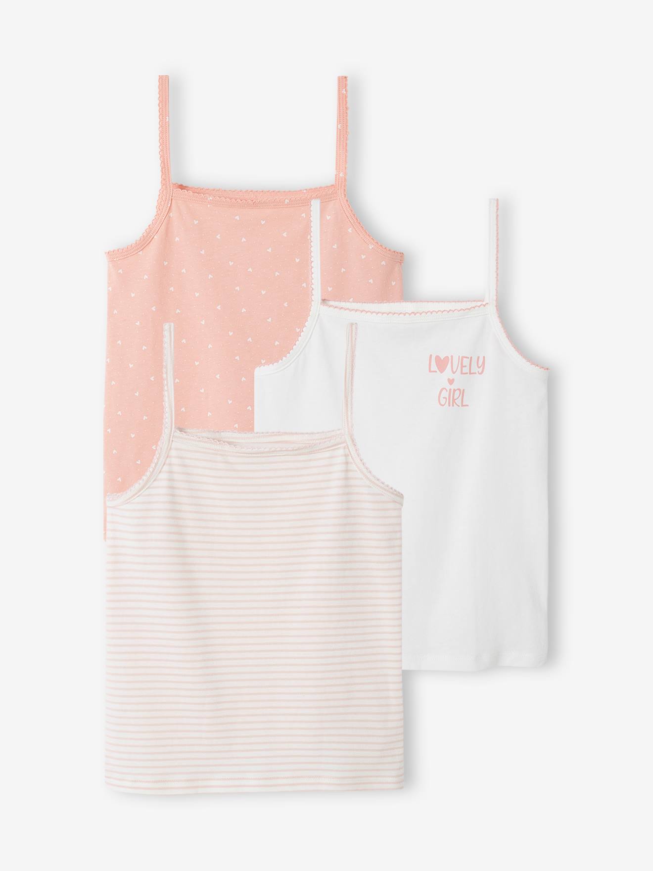 Lot de 3 débardeurs fantaisie fille BASICS écru