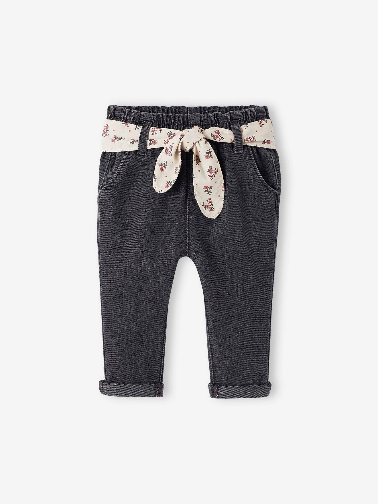 Jean avec ceinture en tissu bébé denim gris