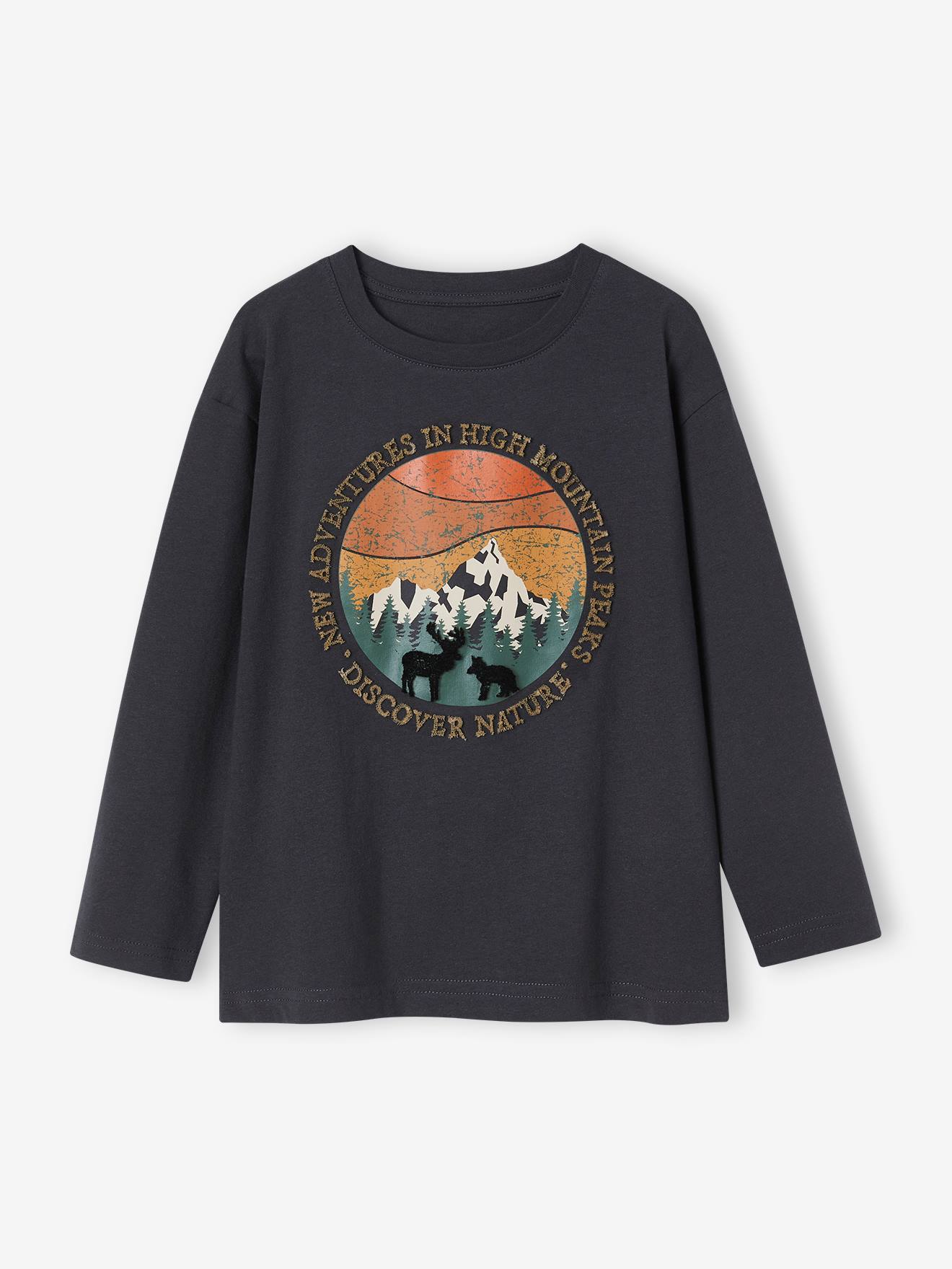 T-shirt animation fantaisie garçon en coton recyclé anthracite