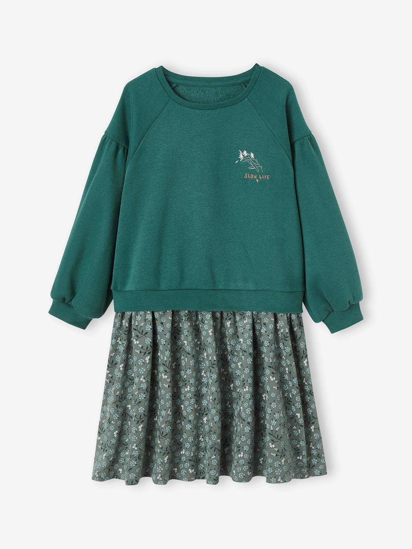 Robe bi-matière fille vert