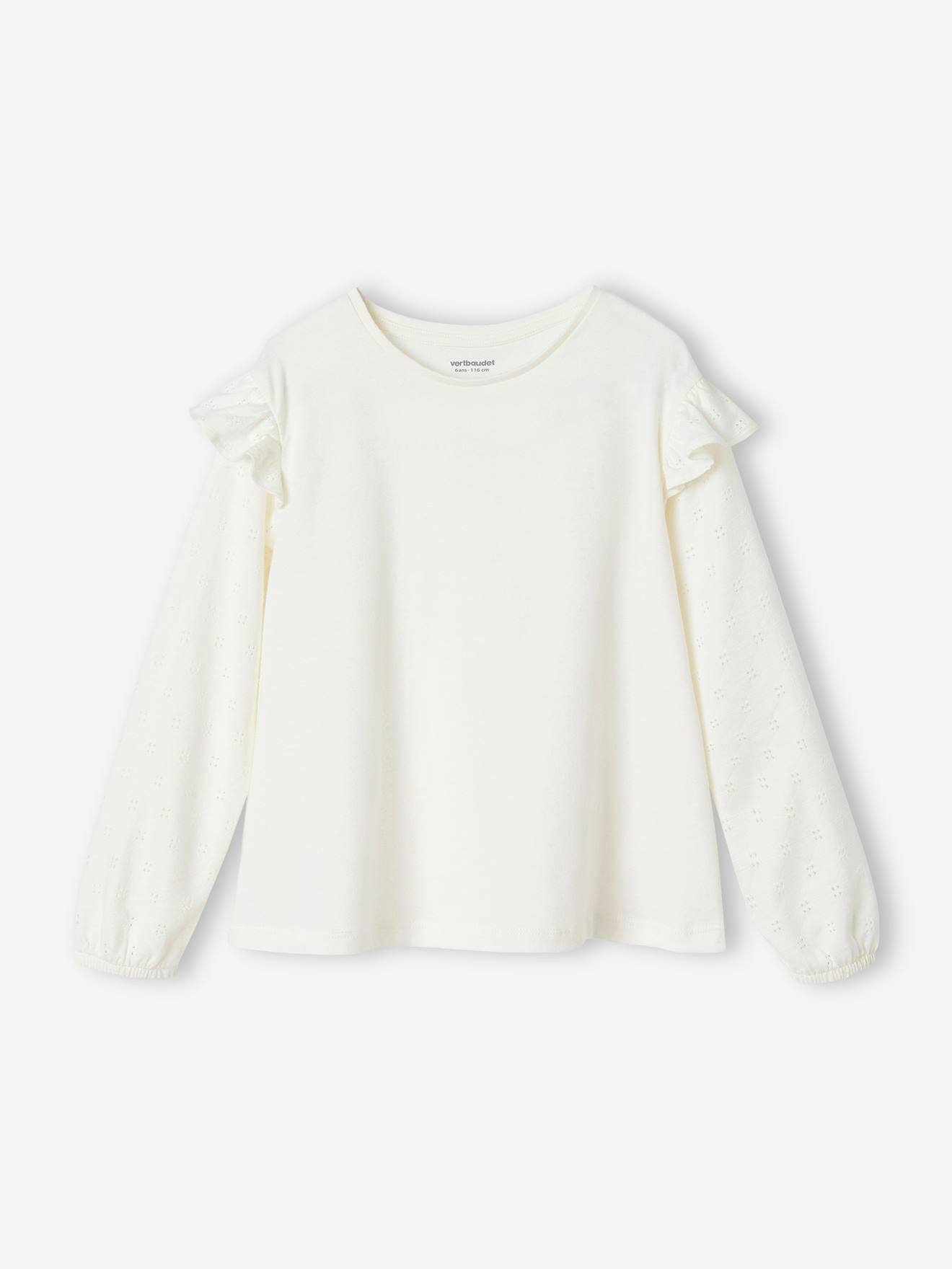 Tee Shirt Manche Longue Fille Avec Volants Et Chat - Chic Pour Automne/Hiver