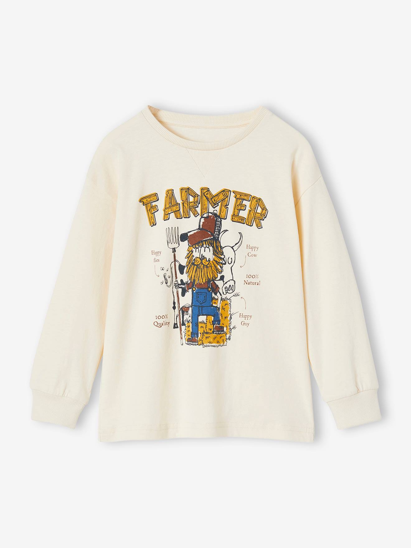 Tee-shirt motif farmer garçon ecru