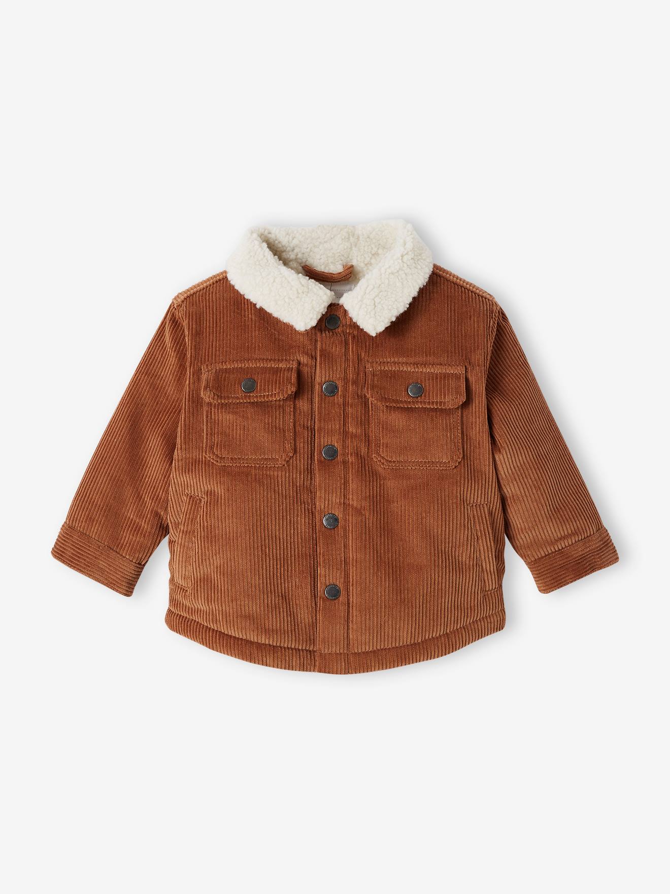 Veste en velours côtelé Bébé doublée fausse fourrure marron