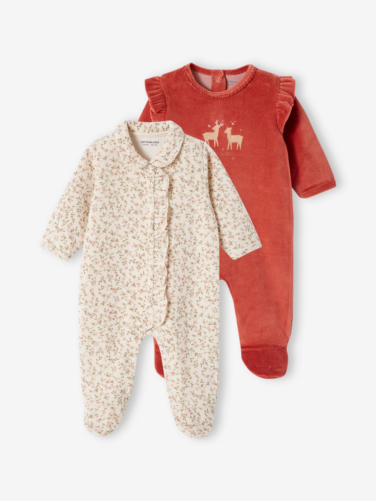 Lot de 2 dors-bien bébé fille en velours écru