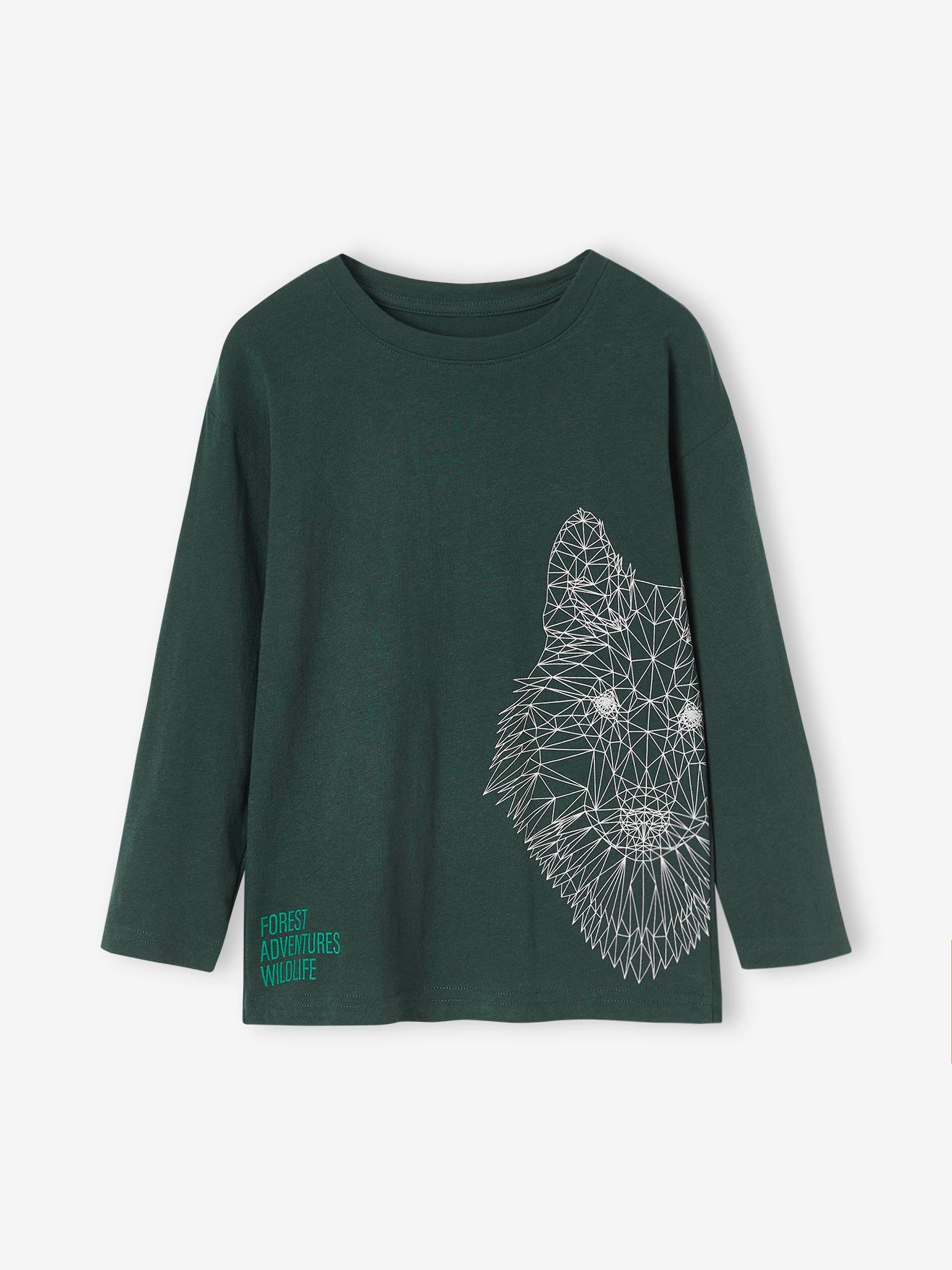 Tee-shirt motif animal garçon en coton recyclé vert sapin