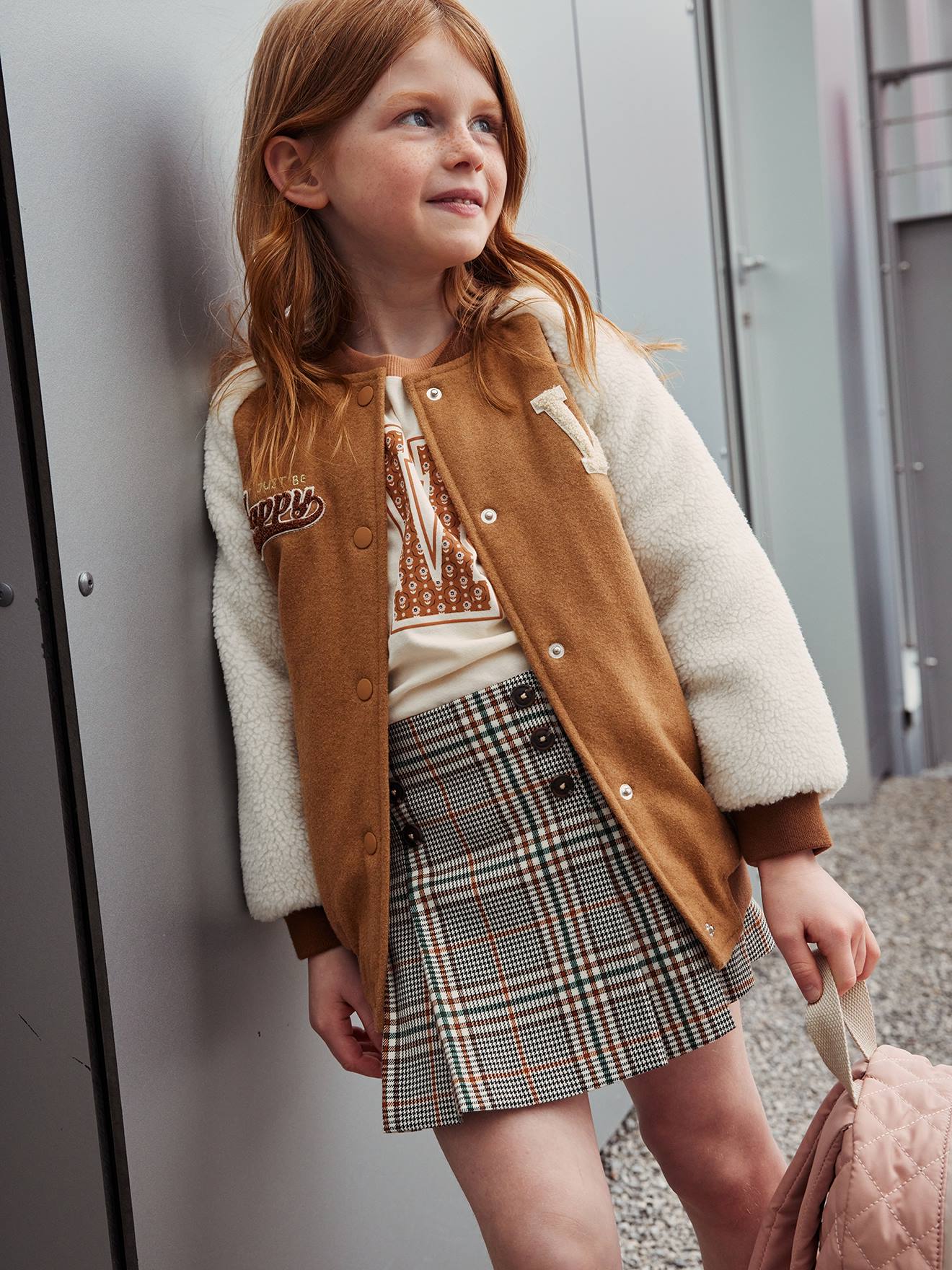 Jupe plissée fille marron