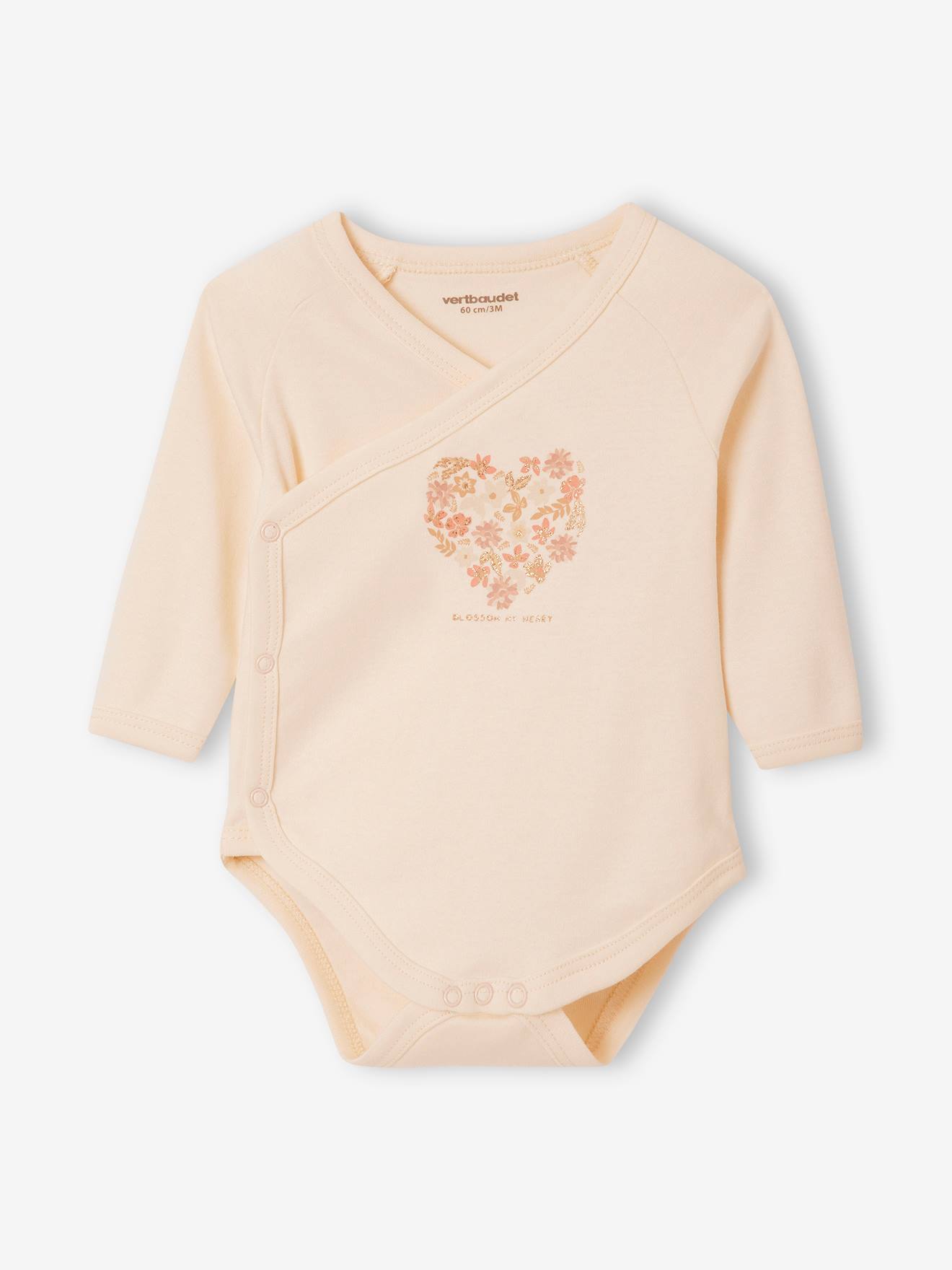 Lot de 5 bodies "coeur" bébé manches longues ouverture naissance rose poudré (Vertbaudet) - Image 1