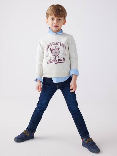 Sweat Basics motifs graphiques garçon blanc chiné+bleu nuit+bordeaux+noix de pécan+vert 6 - vertbaudet enfant 