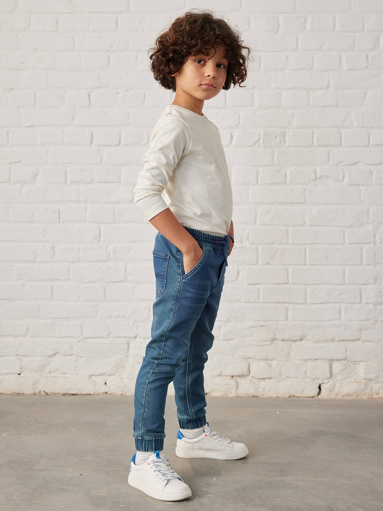 Pantalon jogger en denim effet molleton facile à enfiler garçon stone