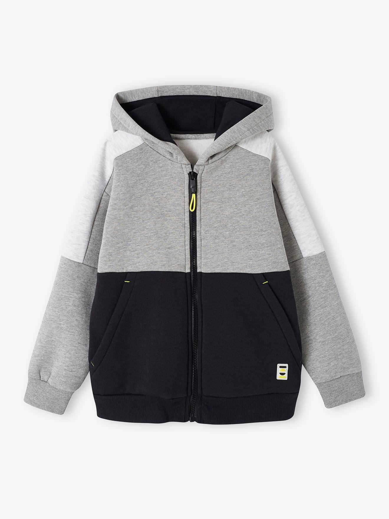 Sweat zippé à capuche effet colorblock sport garçon noir