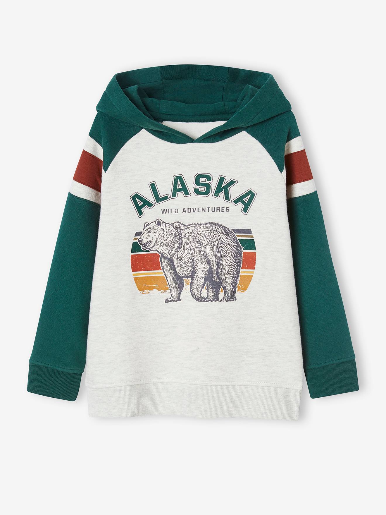 Sweat à capuche motif graphique manches raglan garçon vert anglais