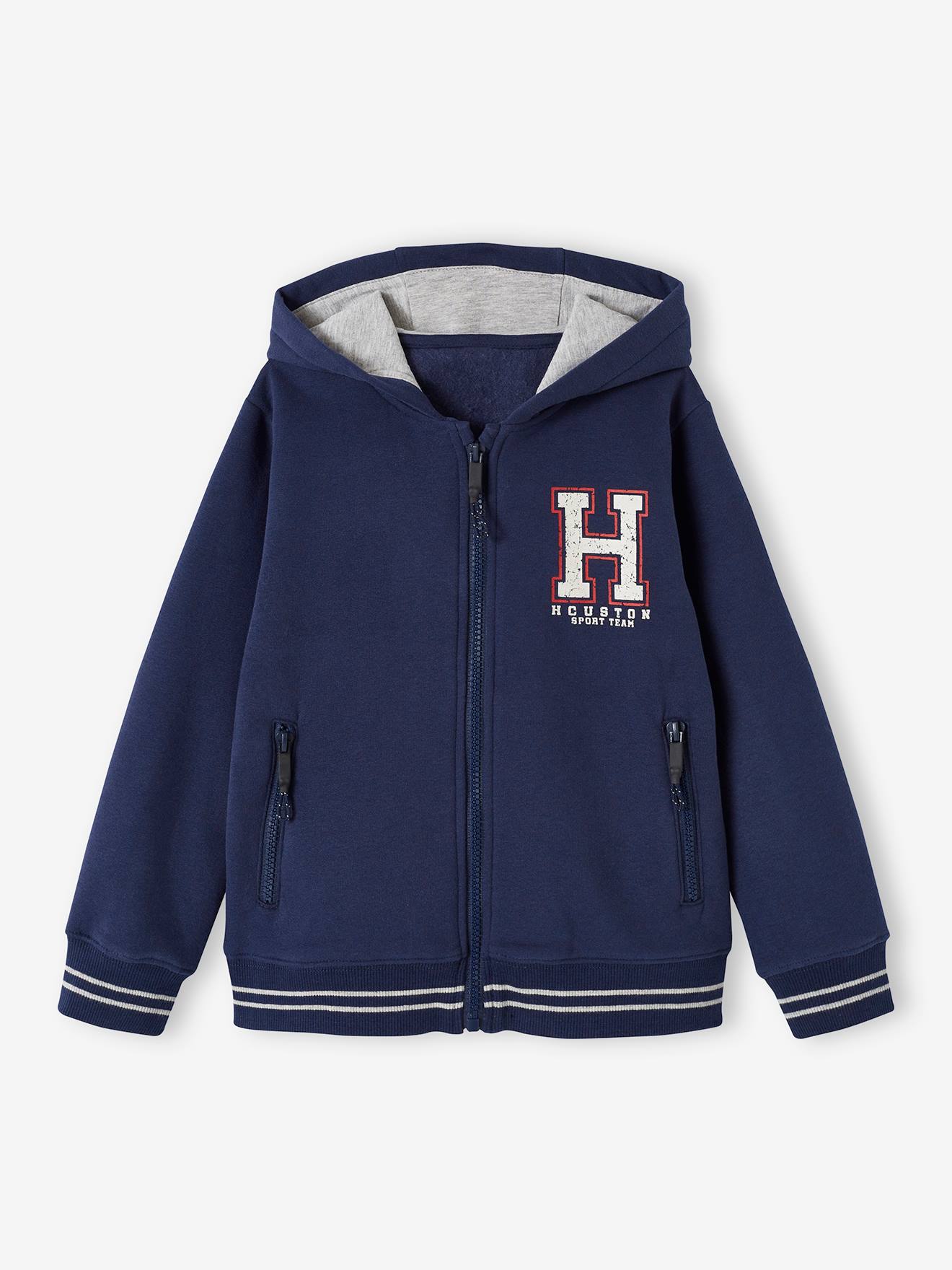Sweat zippé à capuche sport garçon. marine