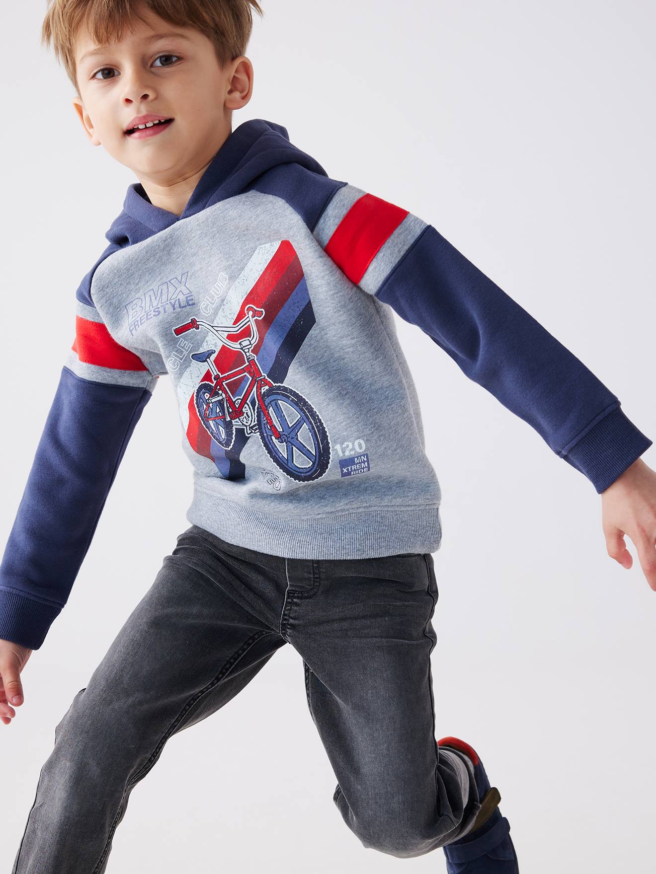 Sweat à capuche motif graphique manches raglan garçon bleu nuit